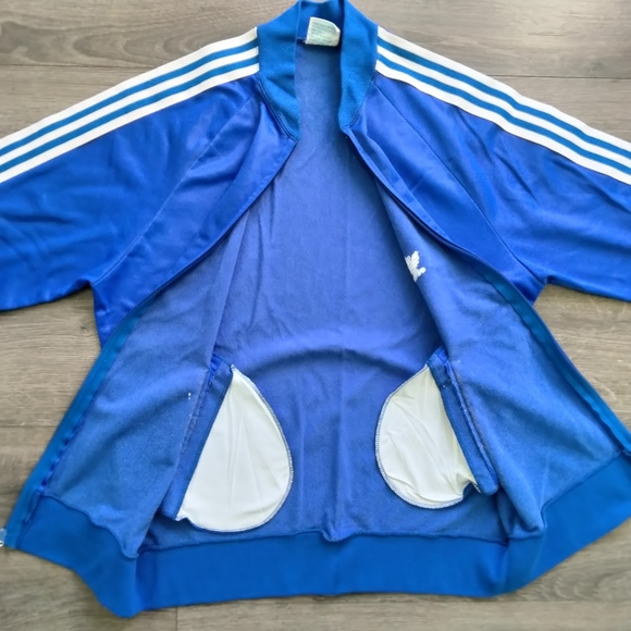 VTG 80s Adidas ATP Keyrolan Blue 3 Stripes Track Jacket Zip Up Trefoil USA Sz M - Picture 3 of 14